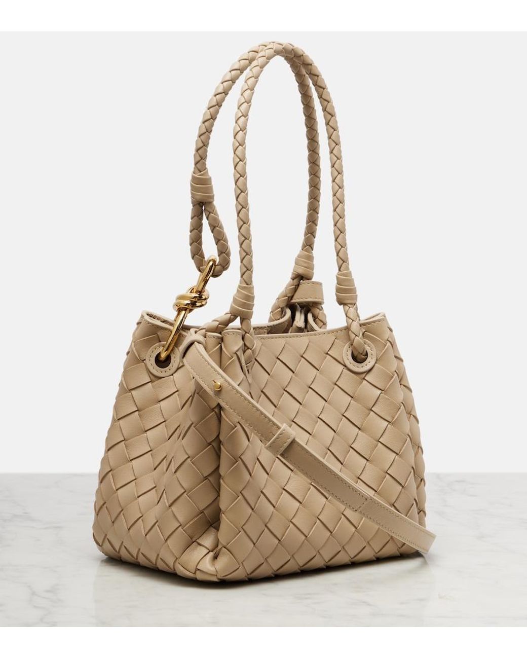 Bottega Veneta Natural Parachute Small Intrecciato Leather Tote Bag