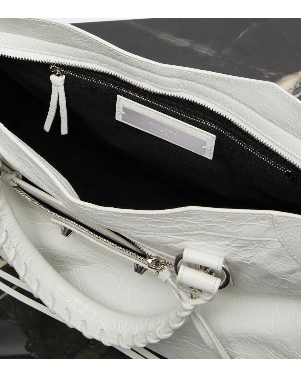 Balenciaga White Le City Medium Leather Top-Handle Bag