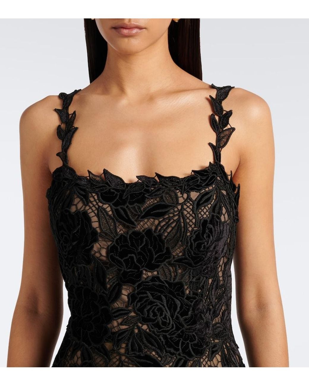 Carolina Herrera Black Guipure Lace Cocktail Dress