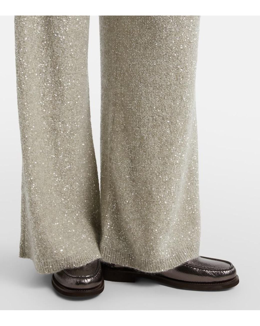 Brunello Cucinelli White Sequined Wide-Leg Pants