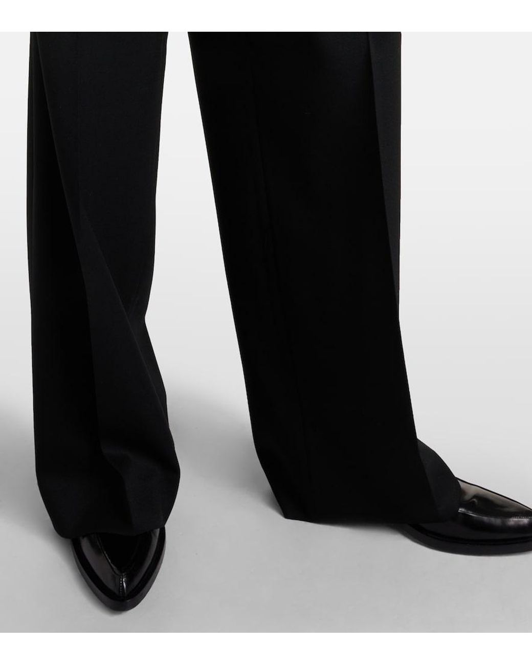 AMI Black High-Rise Wool Wide-Leg Pants