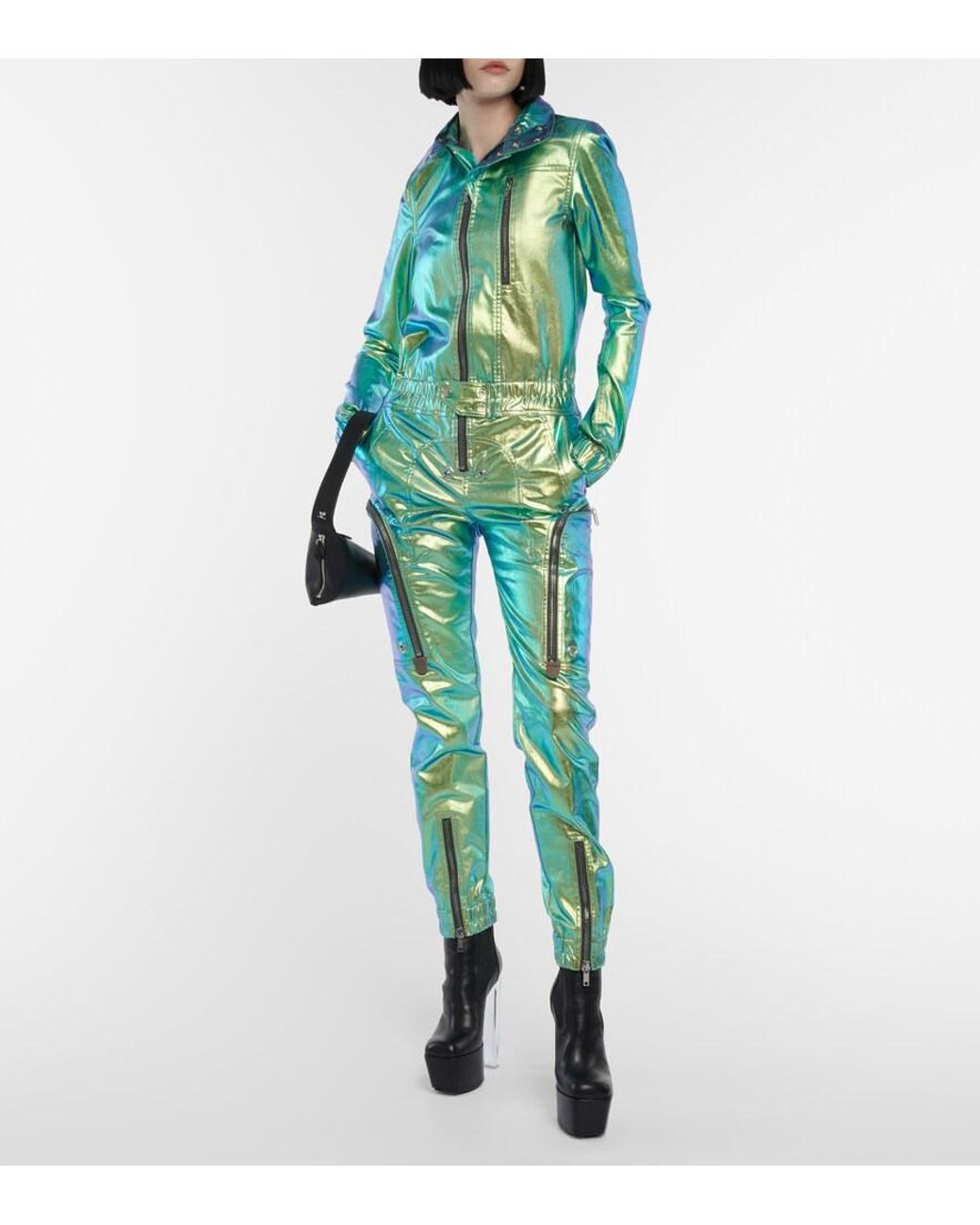 Rick Owens Green Iridescent Slim-Leg Jumpsuit