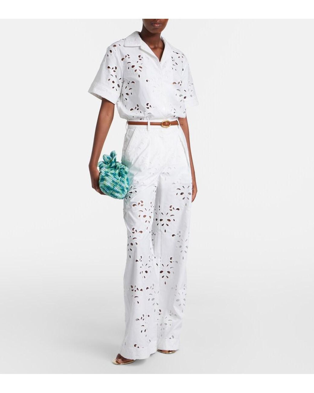 Rebecca Vallance White Artesan Broderie Anglaise Flared Pants