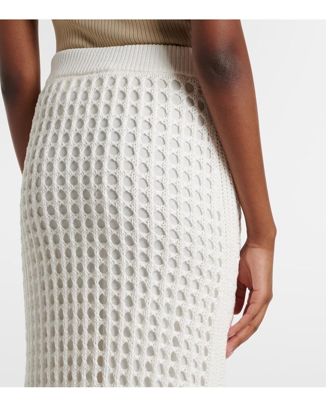 Max Mara White Geode Open-Knit Cotton Midi Skirt