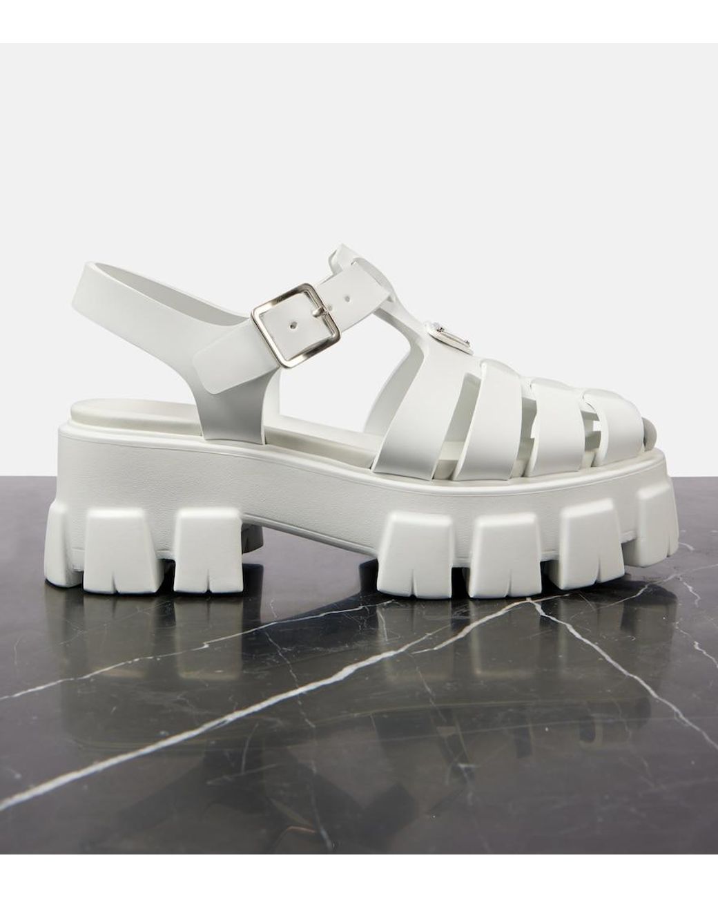 Prada White Rubber Platform Sandals 55