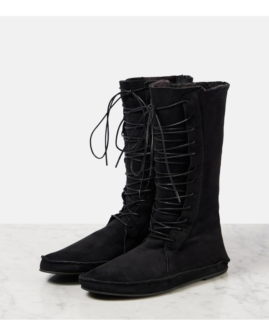 The Row Black Tyler Suede Lace-Up Boots