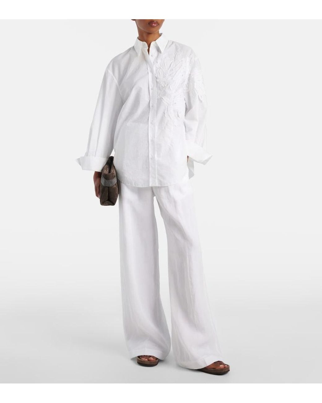 Brunello Cucinelli White Cotton Wide-Leg Pants