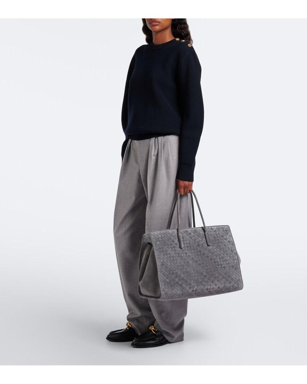 Bottega Veneta Gray Barbara Large Intrecciato Suede Tote Bag