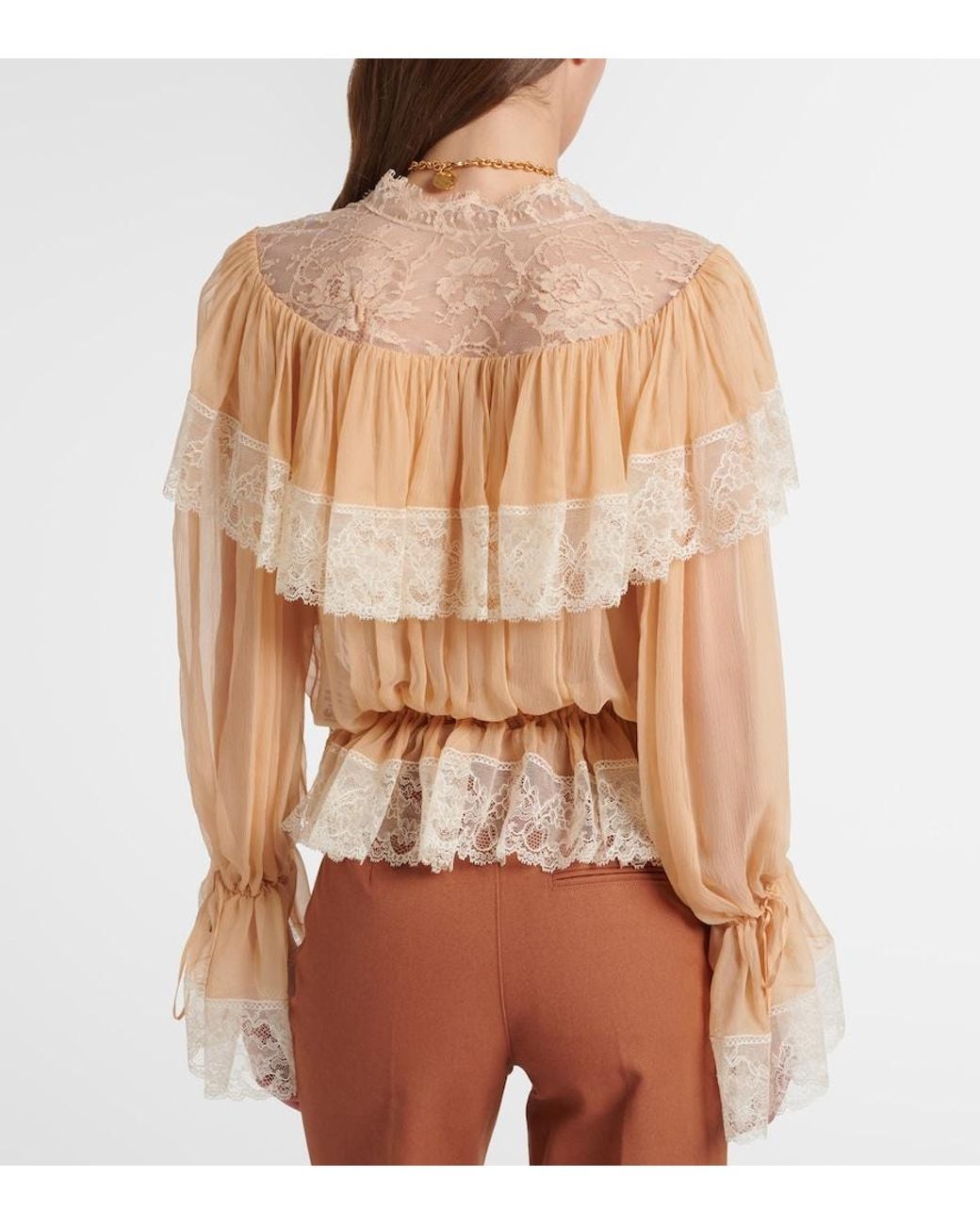 Chloé White Lace-Trimmed Silk Blouse