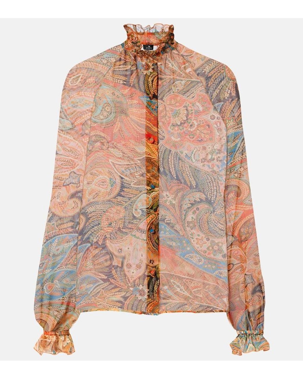 Camisa De Seda Estampada Con Volantes Etro de color Pink