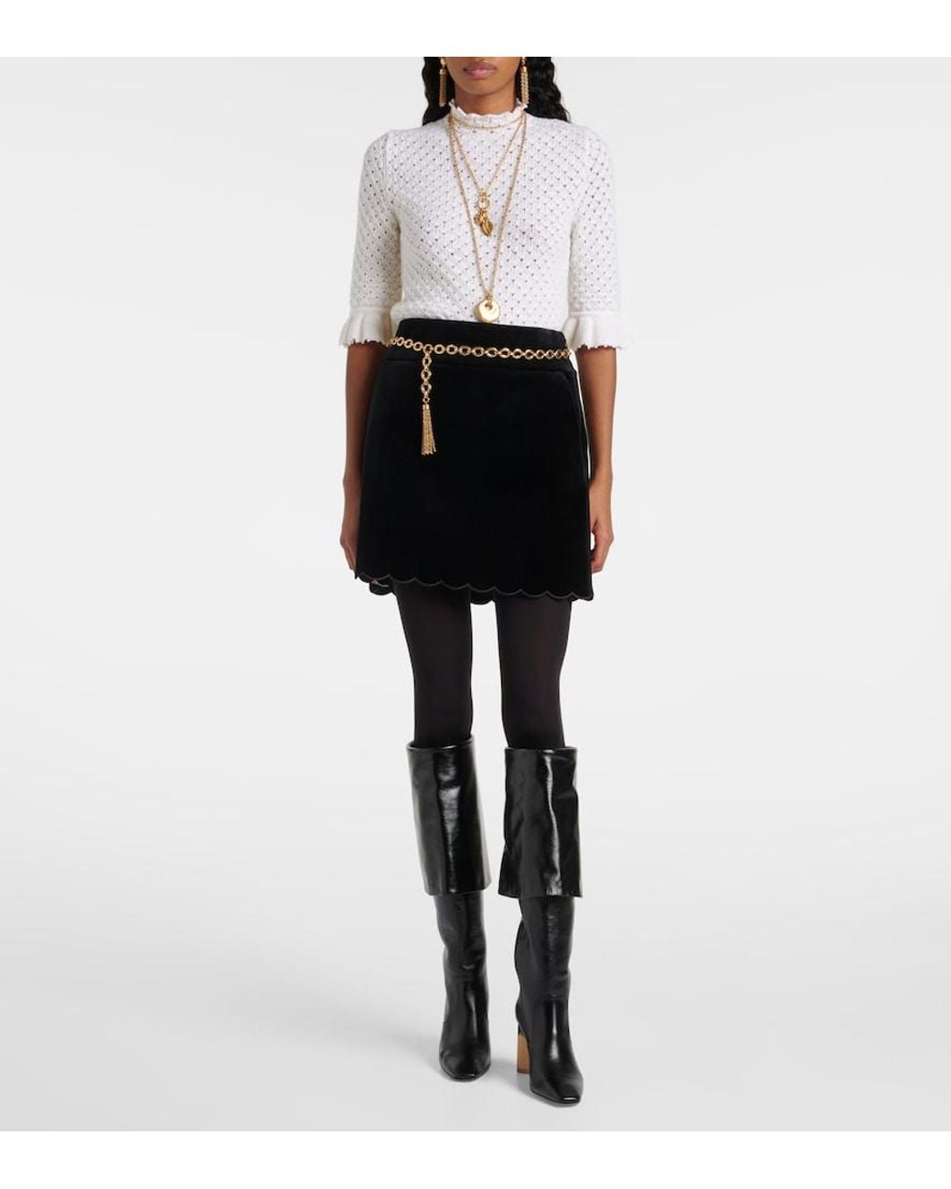 Chloé Black Scalloped Cotton Velvet Miniskirt