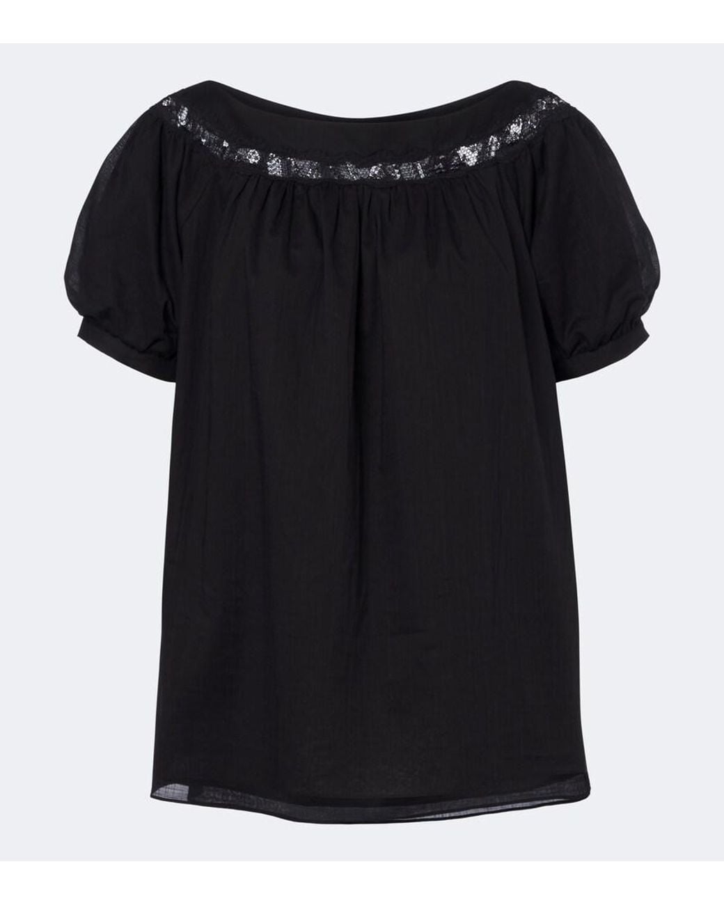 Posse Black Marilyn Lace-Trimmed Cotton Top