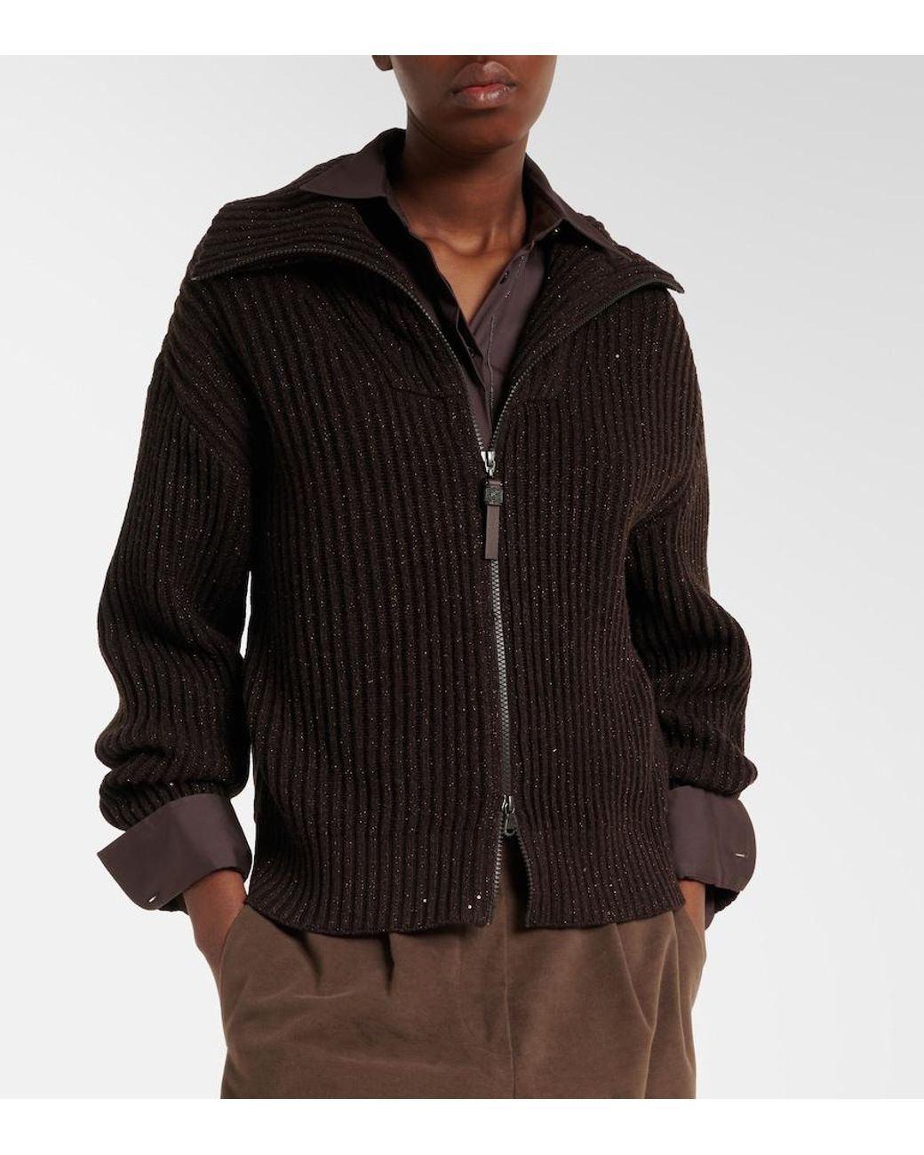 Brunello Cucinelli Black Monili Cashmere And Wool-Blend Cardigan