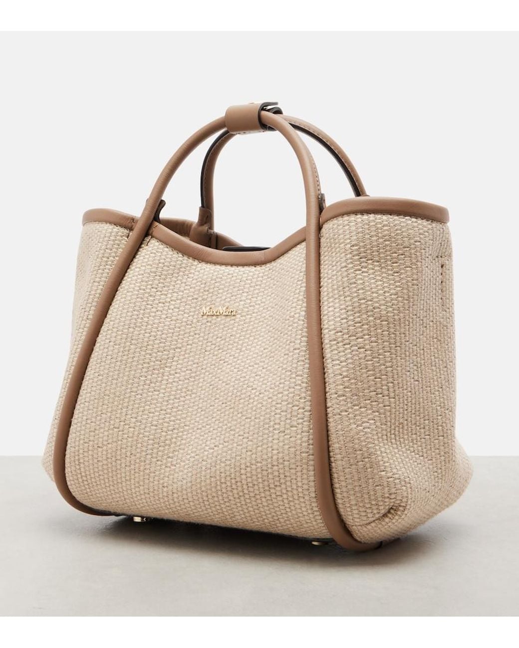 Max Mara Natural Marin Small Leather-Trimmed Top-Handle Bag
