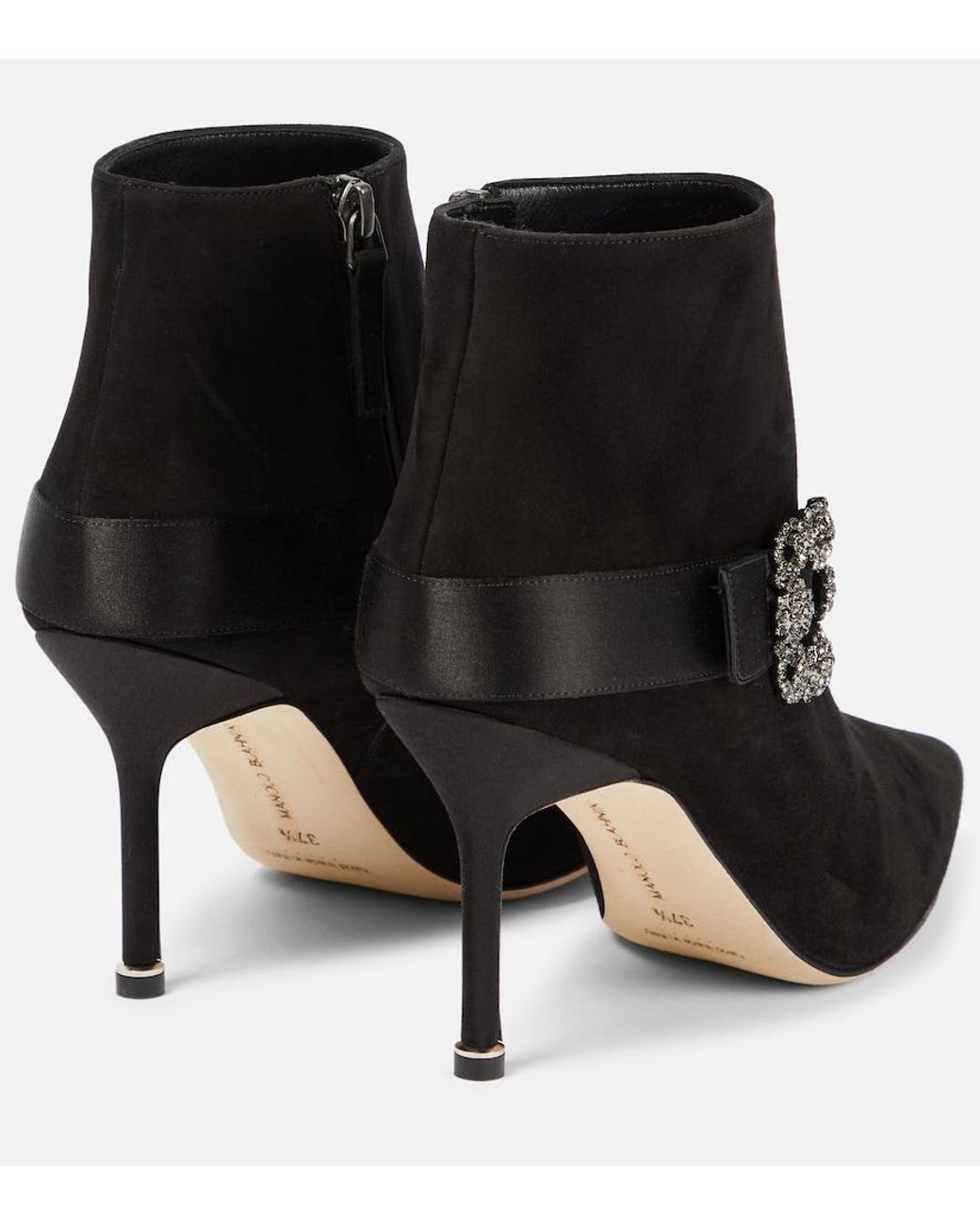 Manolo Blahnik Black Plinianu Embellished Suede Ankle Boots