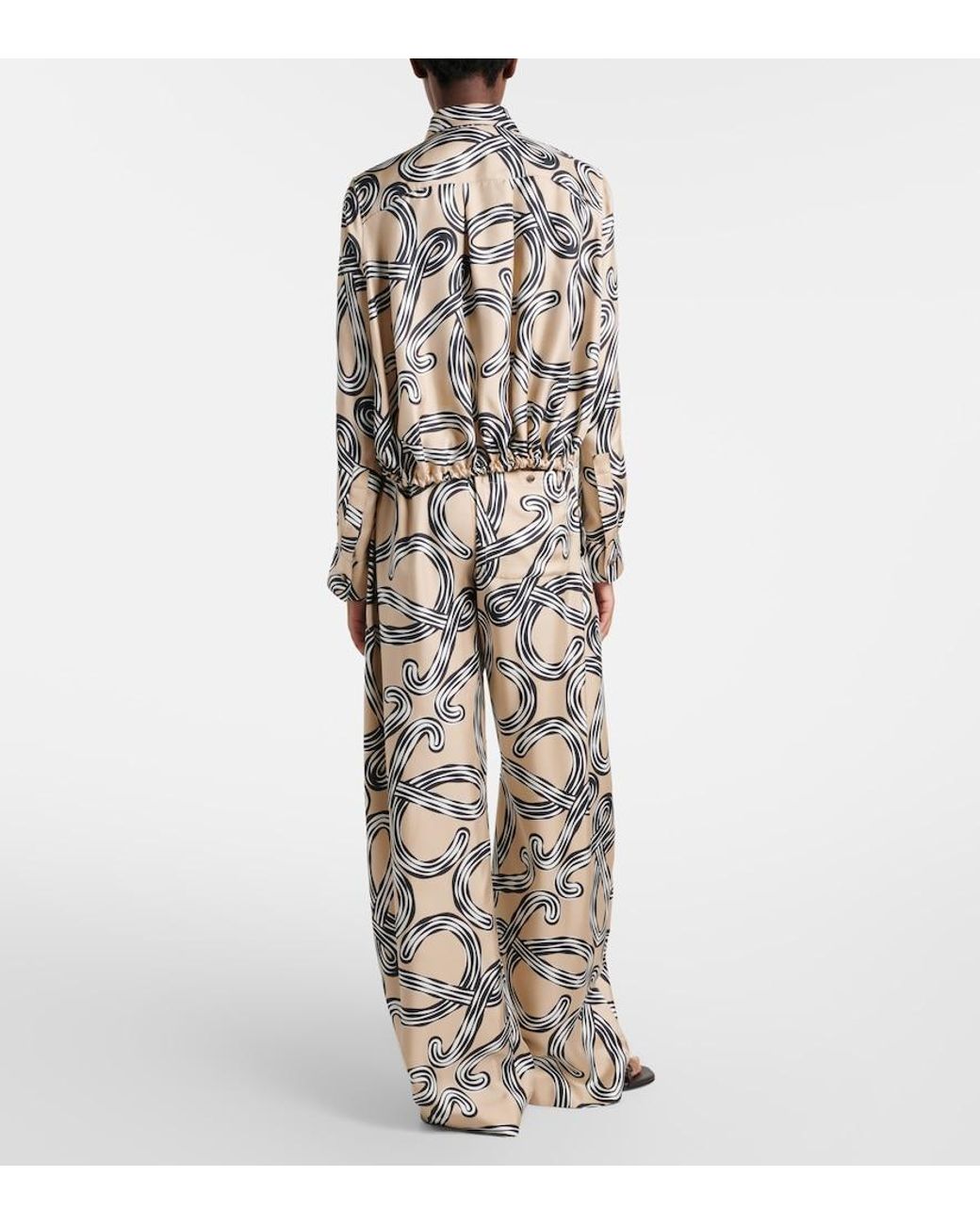 Loewe Natural Paula's Ibiza Anagram Silk Wide-Leg Pants