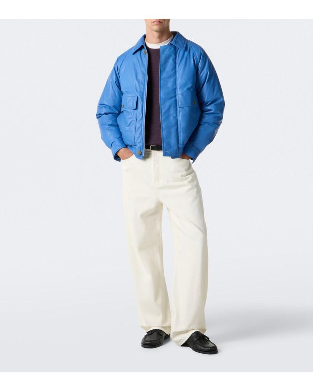 Auralee Blue Leather Down Jacket for men