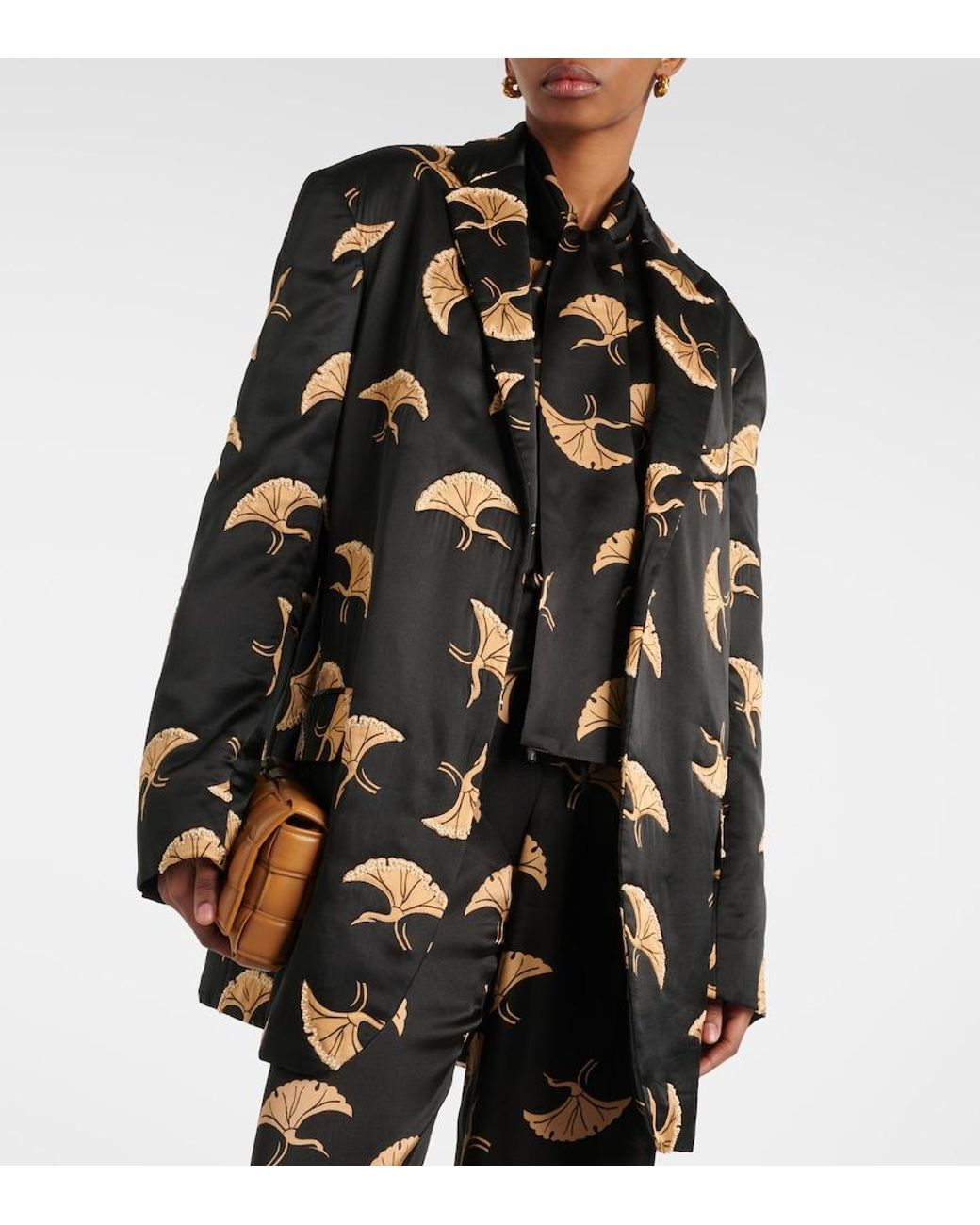 Dries Van Noten Black Printed Satin Blazer