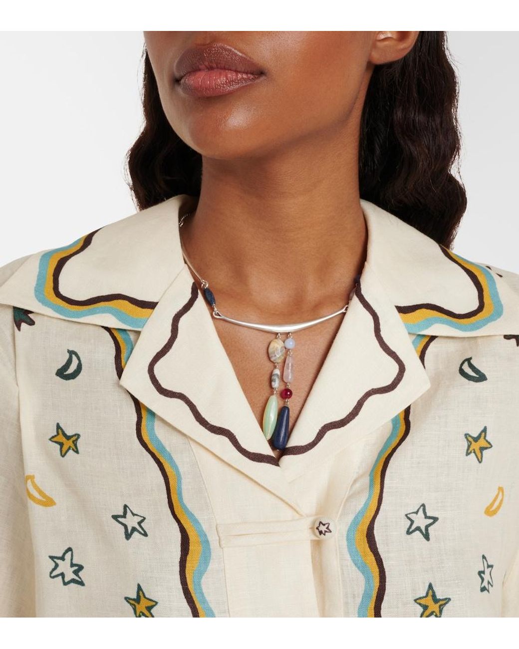 ALÉMAIS Metallic Antoinette Printed Linen Shirt