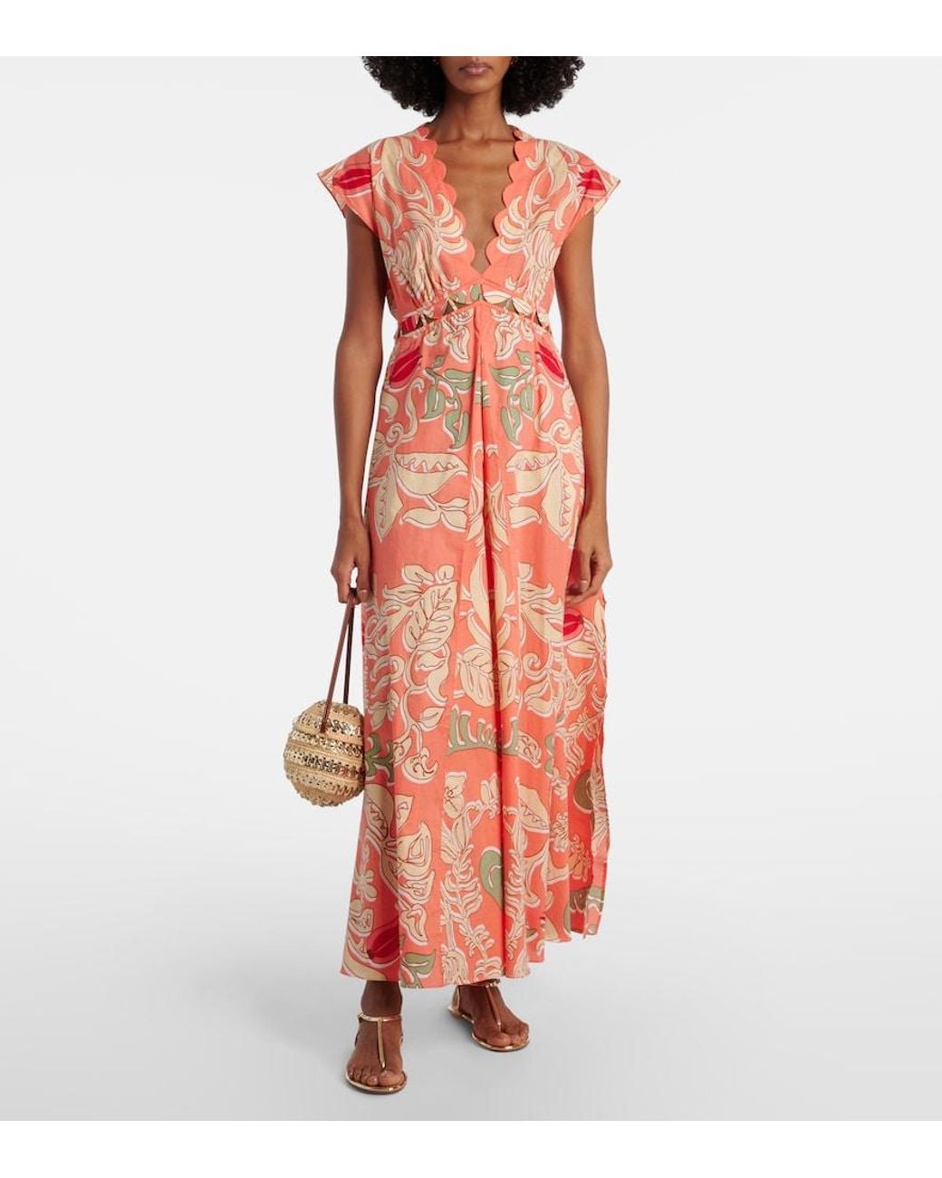 Poupette Orange Noreen Printed Cotton Maxi Dress