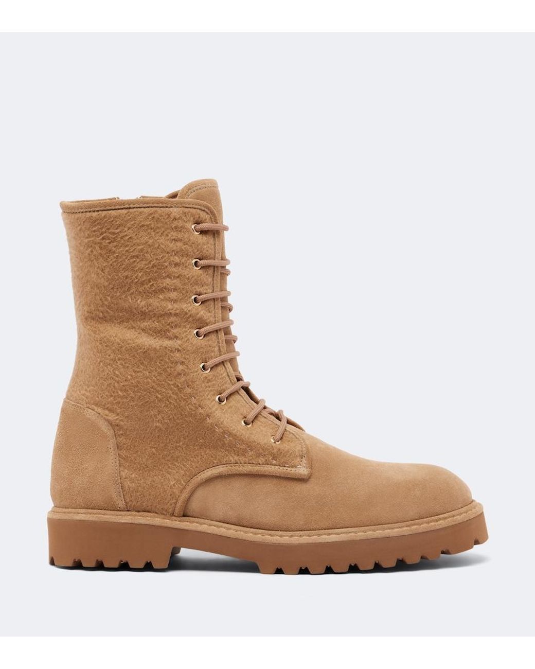 Max Mara Brown Cashmere-Trimmed Suede Combat Boots