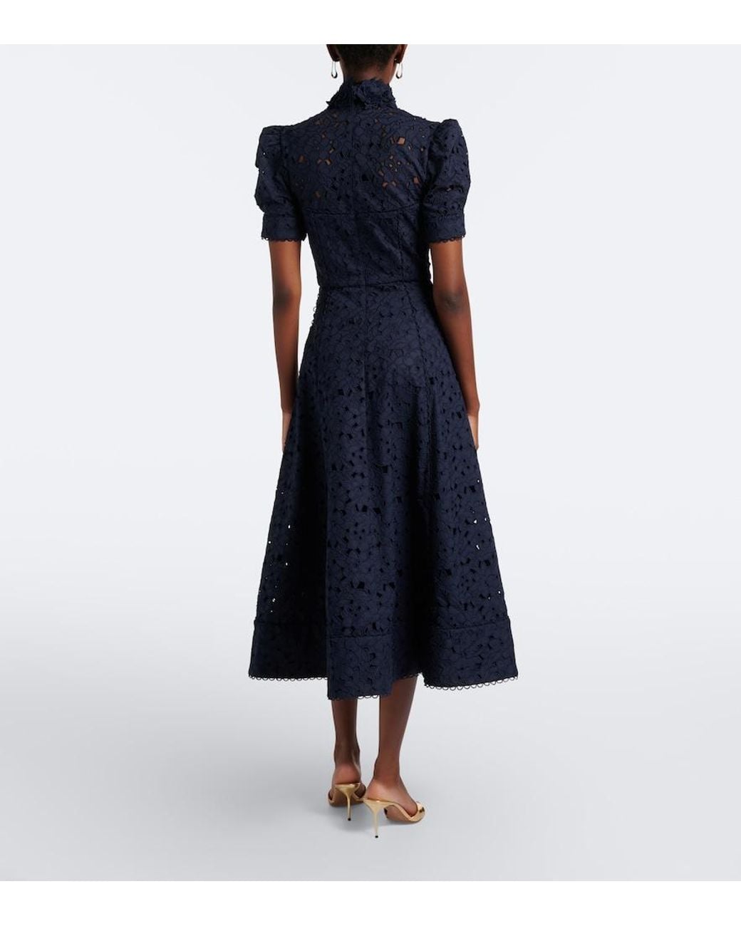 Rebecca Vallance Blue Kitsu Broderie Anglaise Cotton Midi Dress