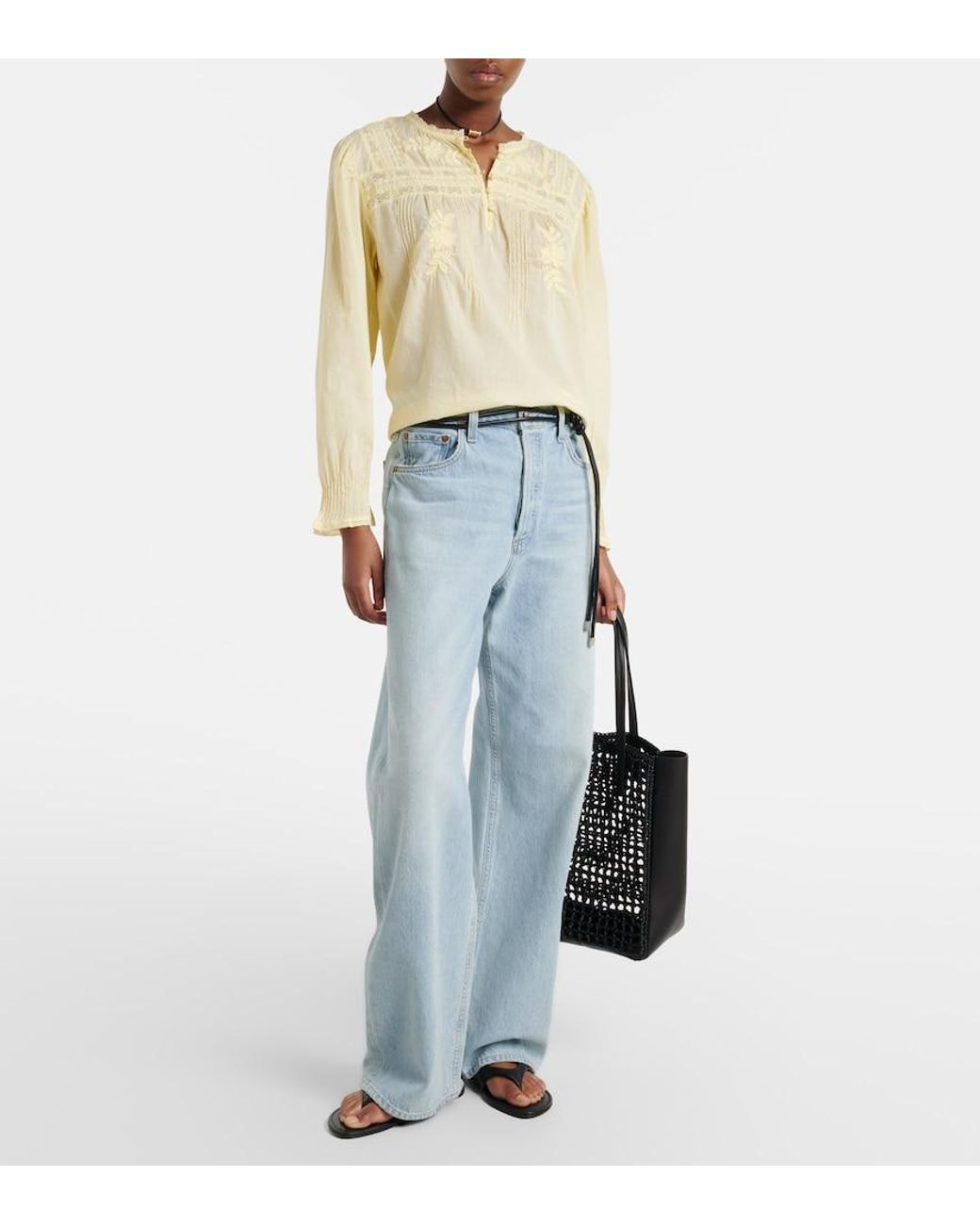Velvet Yellow Byrdie Lace-Trimmed Cotton Blouse