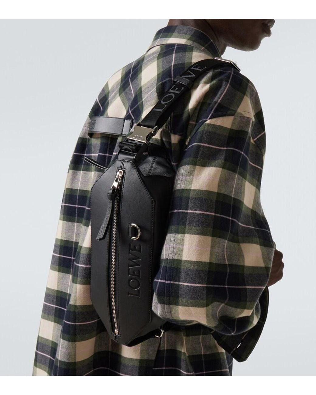 Loewe Black Leather Convertible Belt Bag for men