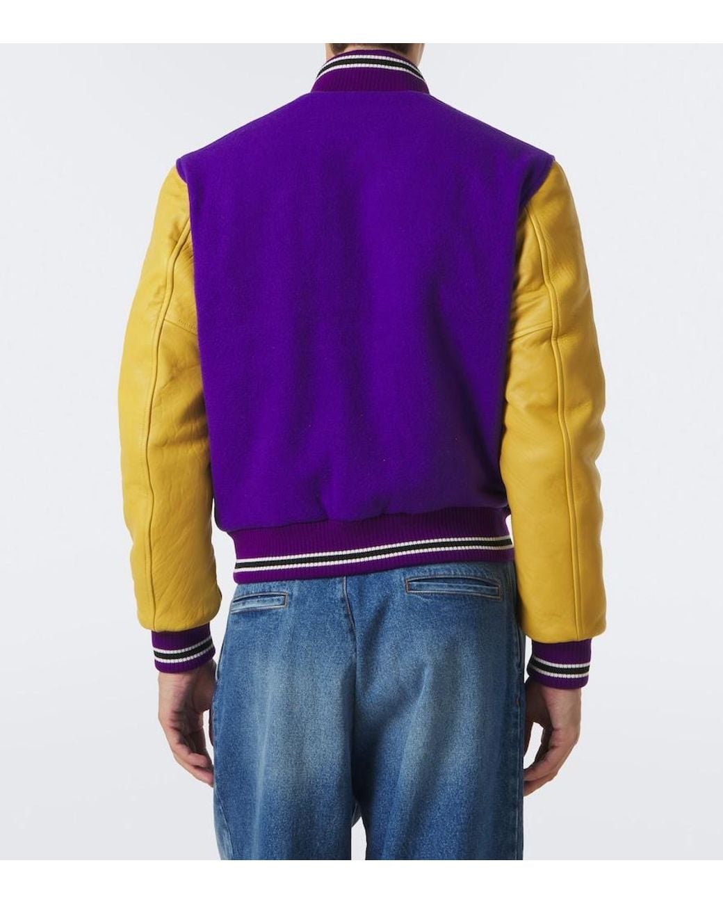 ERL Purple Leather-Trimmed Wool-Blend Bomber Jacket for men