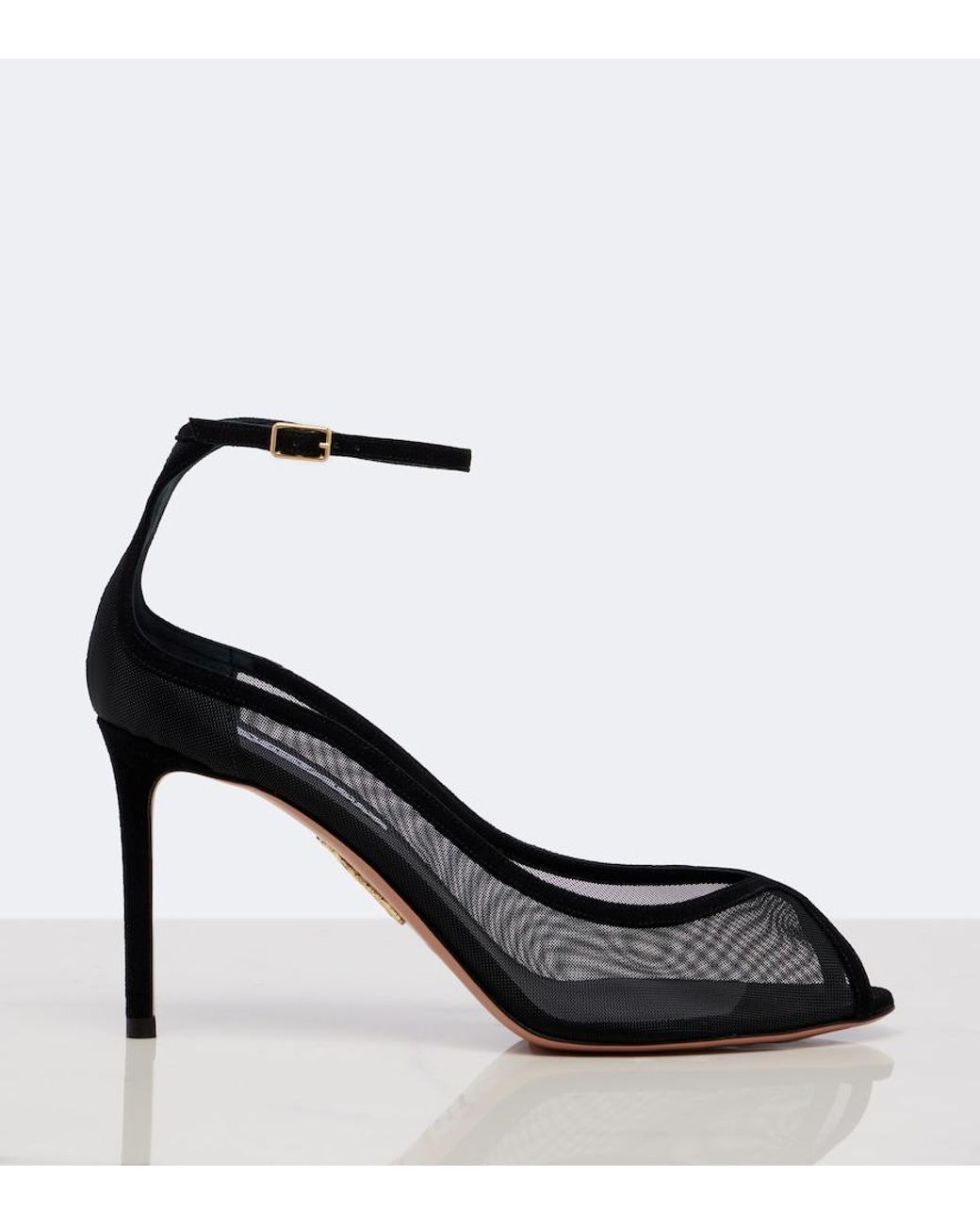 Aquazzura Black Love Affair Suede-Trimmed Mesh Slingback Sandals