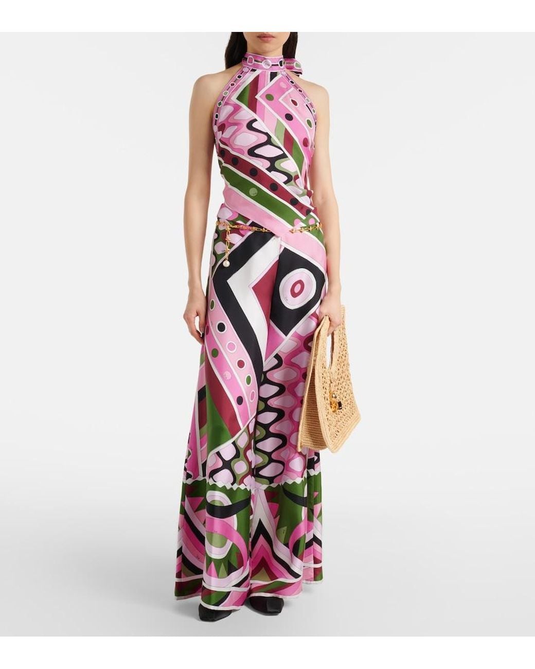 Emilio Pucci Pink Vivara Silk Satin Wide-Leg Pants