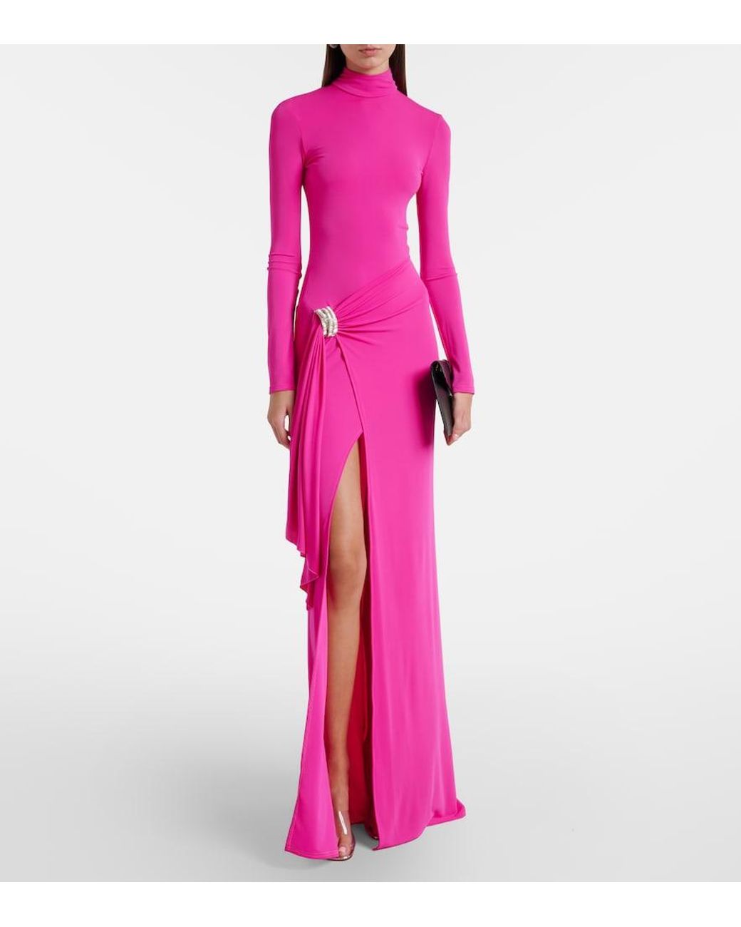 David Koma Pink Embellished Draped Gown