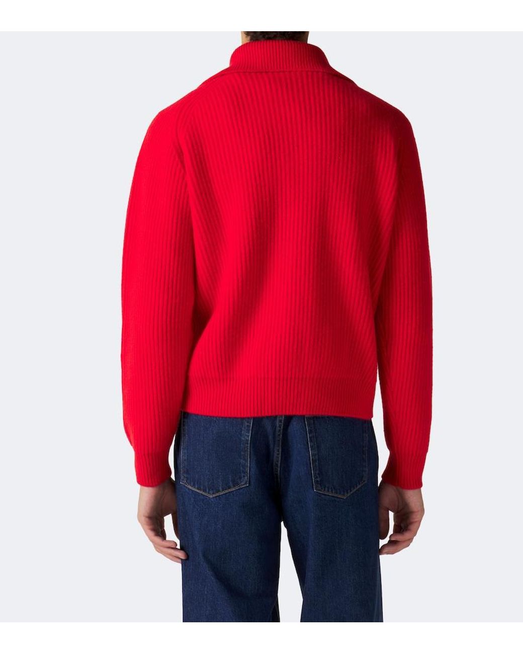 Jil Sander Red Ribbed-Knit Wool Half-Zip Sweater for men