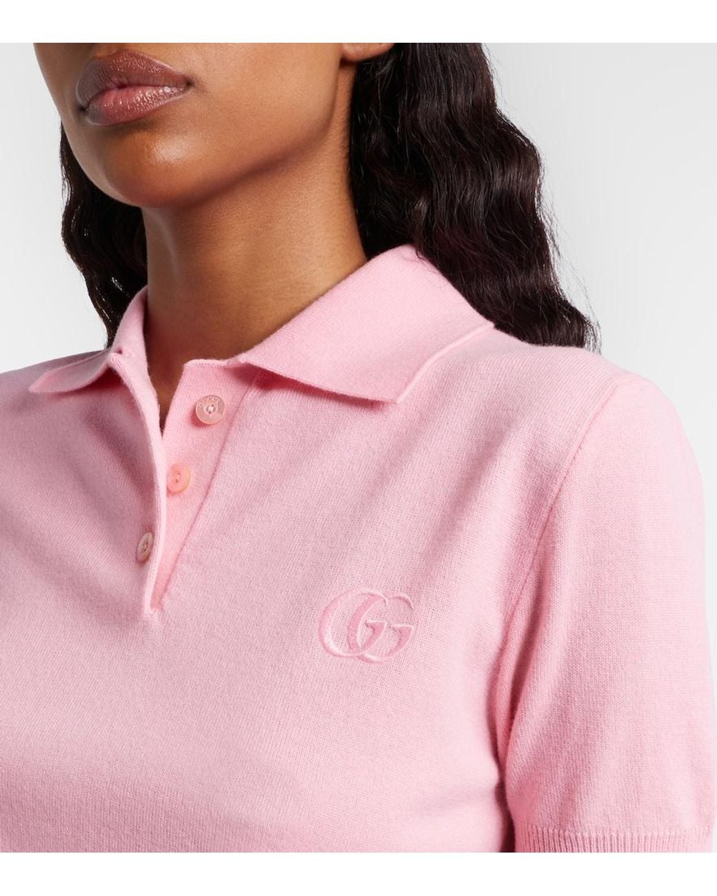 Gucci Pink Double G Wool Polo Shirt