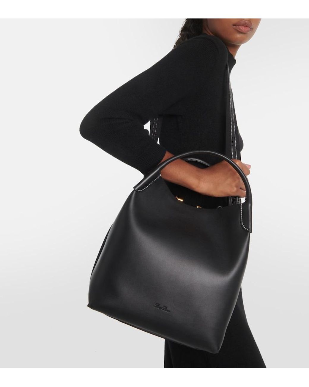 Loro Piana Black Bale Large Leather Tote Bag