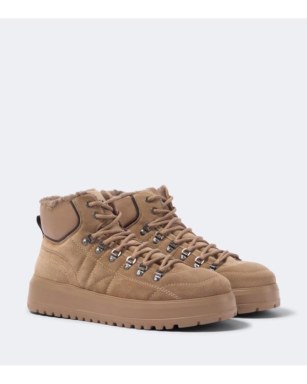 Bogner Brown Antwerp Shearling-Lined Suede Lace-Up Boots for men
