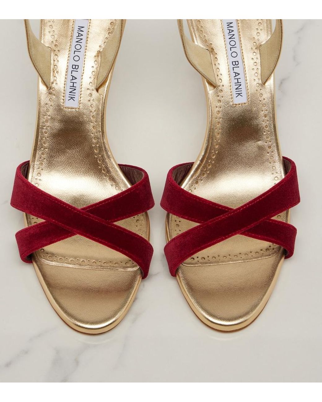 Manolo Blahnik Pink Callydra Velvet-Trimmed Leather Sandals