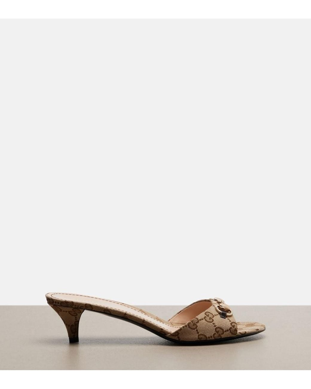 Gucci Natural Horsebit Gg Canvas Mules