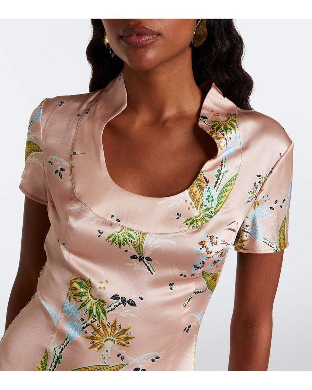 Staud Pink Rae Floral Silk-Blend Satin Minidress