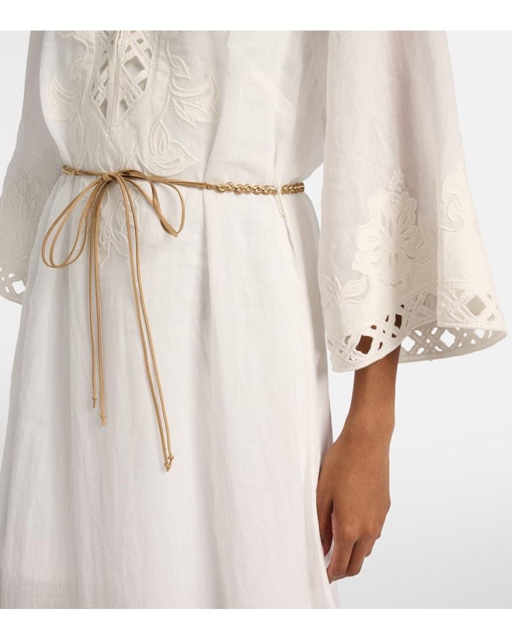 Zimmermann White Indra Embroidered Ramie Midi Dress