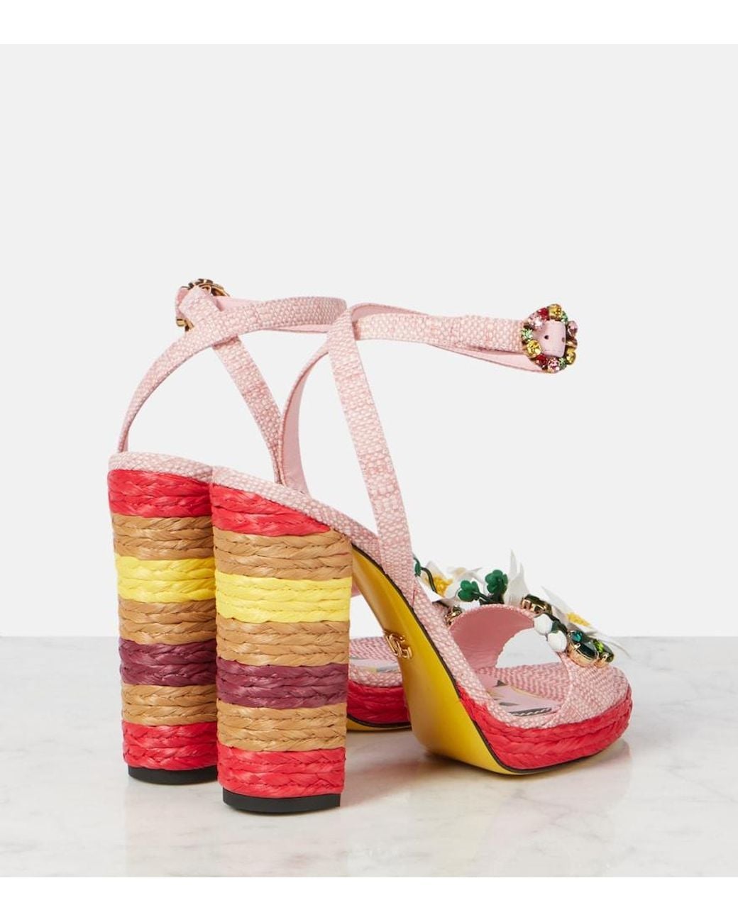 Dolce & Gabbana Pink Taormina 135 Embellished Raffia Sandals
