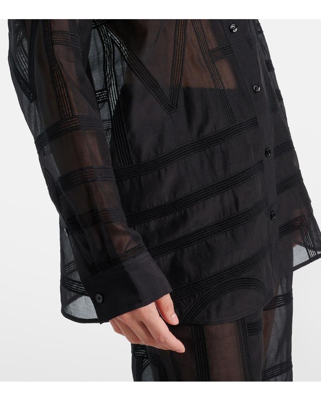Totême Black Embroidered Cotton And Silk Voile Shirt