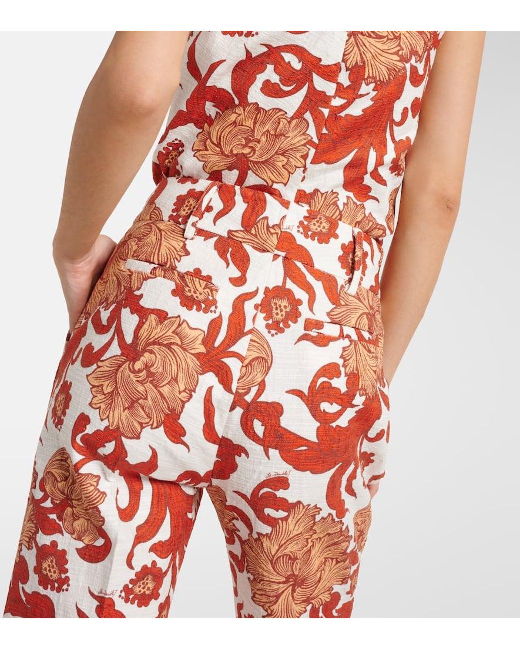 LaDoubleJ Red Hendrix Jacquard High-Rise Cotton Straight Pants