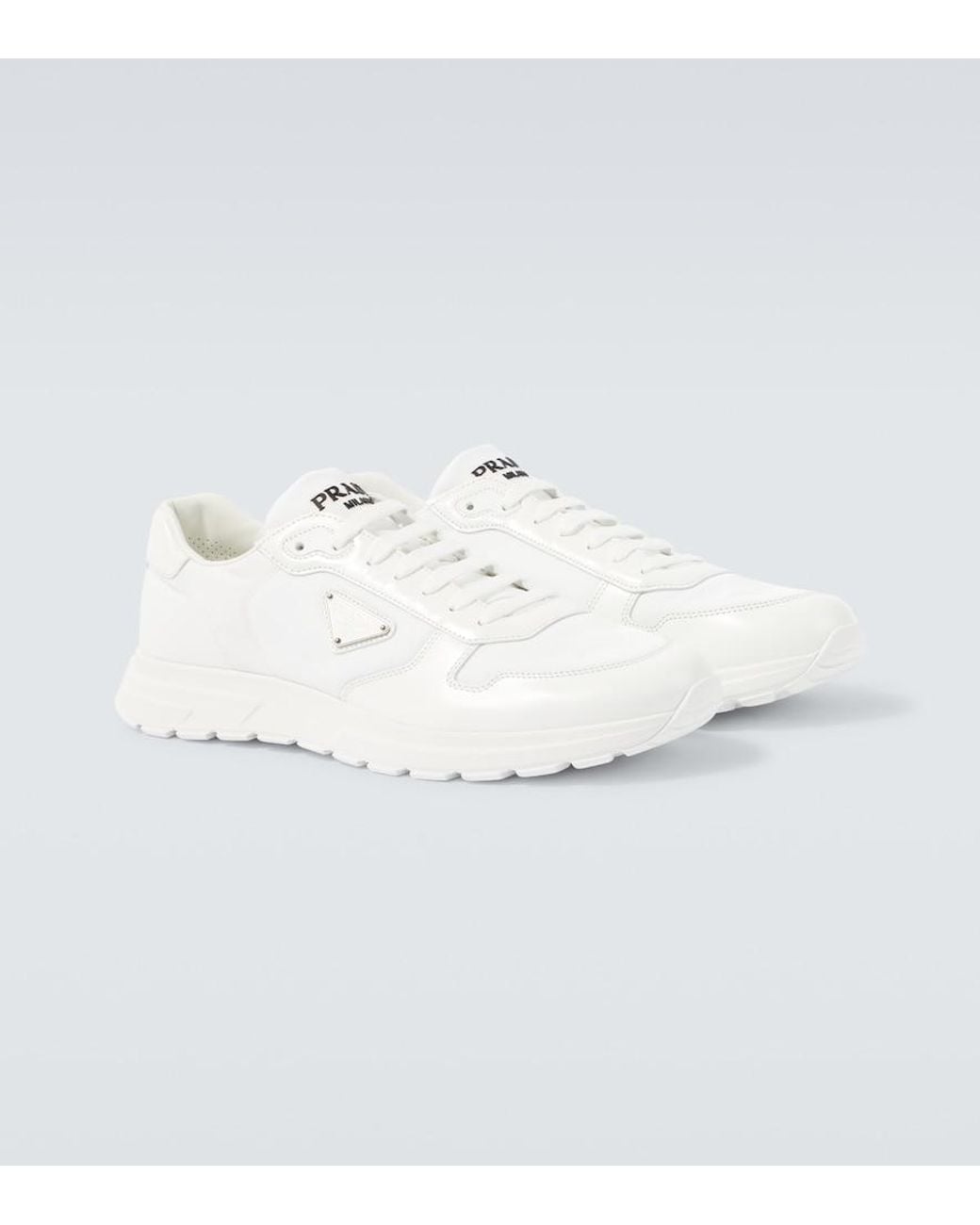 Prada White Logo Leather-Trimmed Sneakers for men