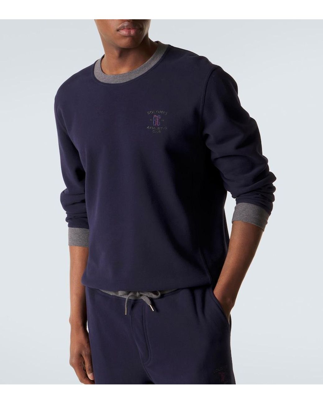Brunello Cucinelli Blue Cotton Jersey Sweatshirt for men