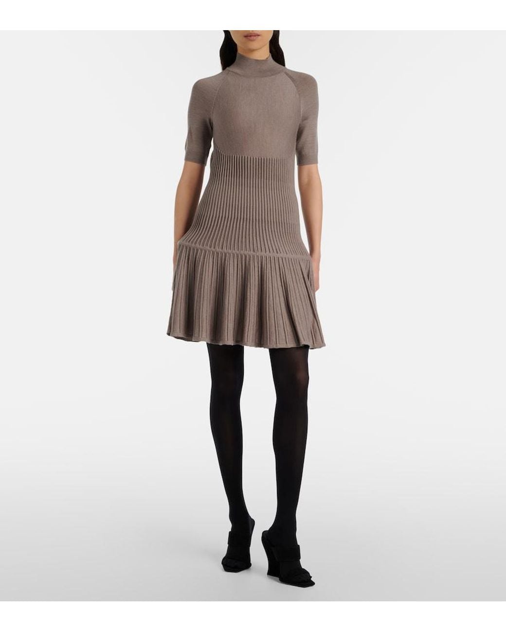Alaïa Gray Ribbed-Knit Wool-Blend Minidress