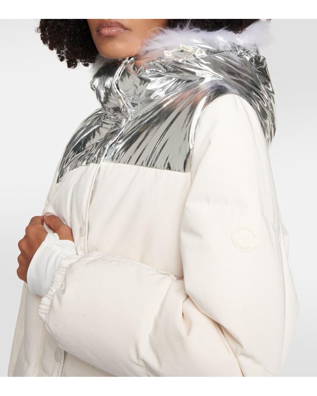 Yves Salomon White Shearling-Trimmed Down Jacket