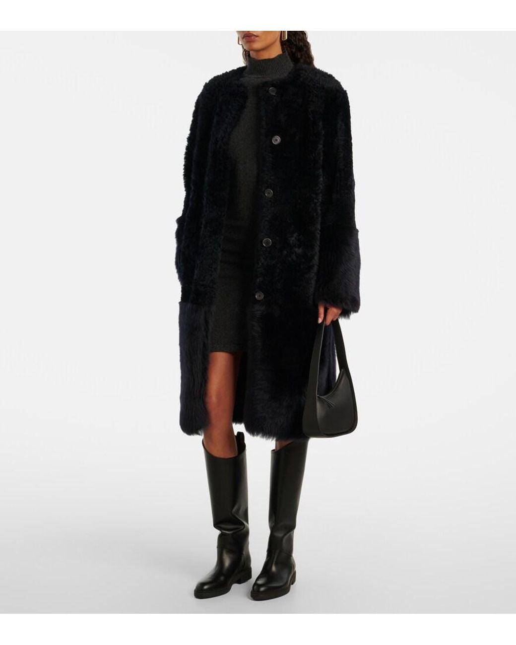 Joseph Black Tina Belted Shearling Coat