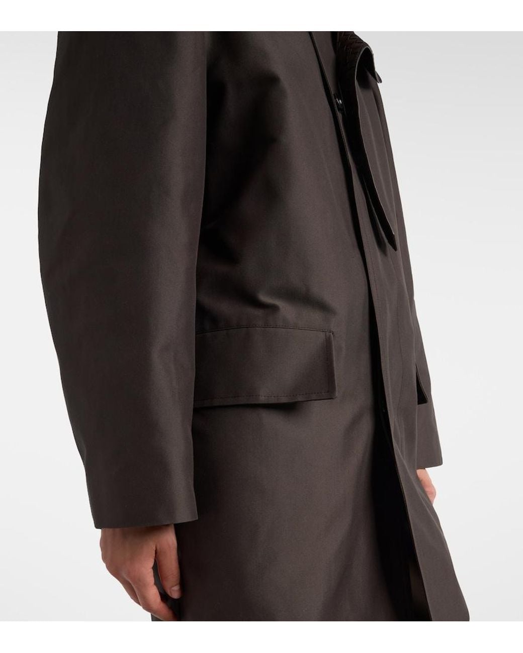 Bottega Veneta Black Intrecciato Leather-Trimmed Trench Coat