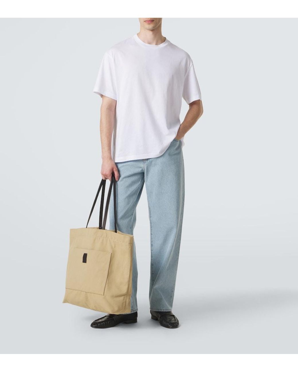 The Row Natural Tori Leather-Trimmed Canvas Tote Bag for men